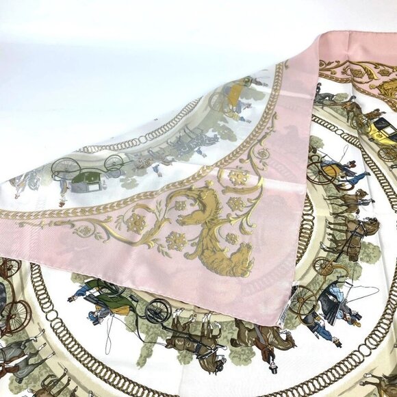 HERMES Carre90 A walk to LA PROMENADE DE LONGCHAMPS Longchamps Scarf silk pink - Picture 5 of 14